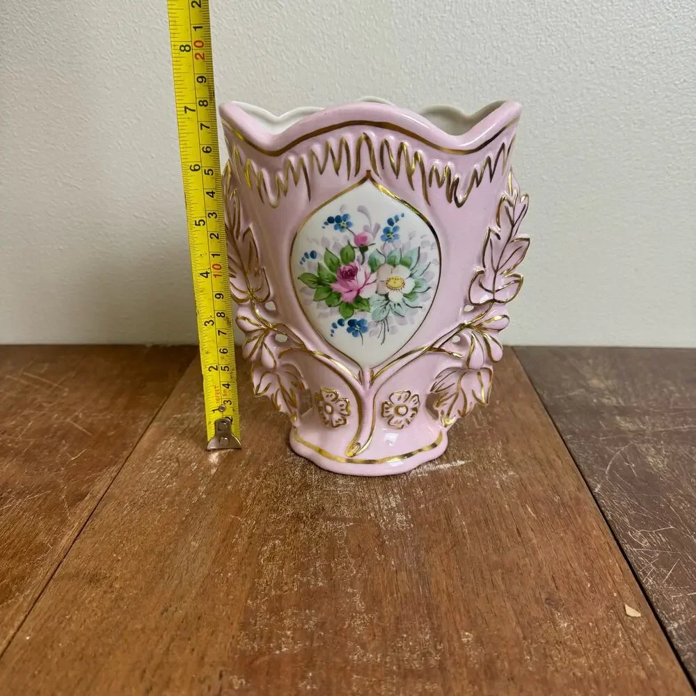 Vintage Osborne Bone China hand painted 22K‎ Gold accent Floral Pink Vase - Picture 8 of 8